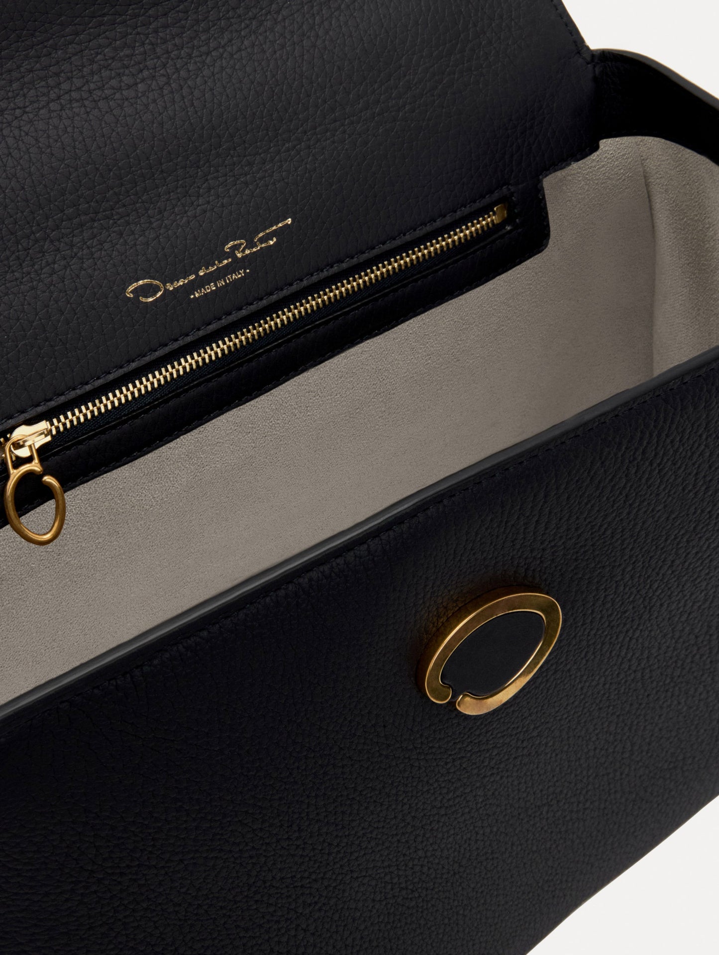 Inside The Poppy in Black with O closure clasp and Zipper Inside. Zoom View