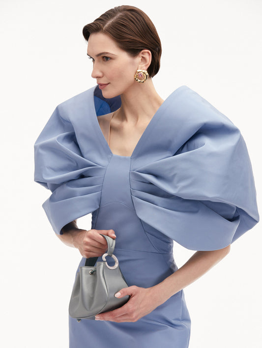 Crystal Pavé Nano O Handle Bag in Blue Front View
