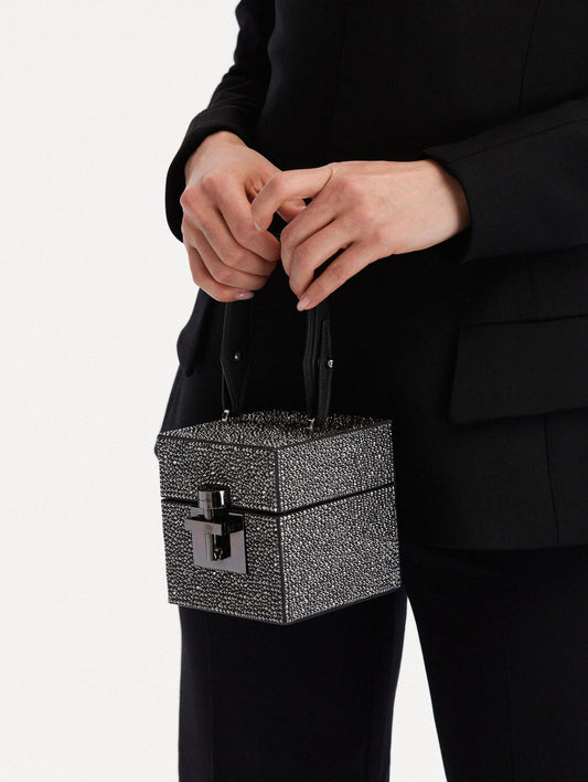 Black Crystal Pavé Alibi Cube Handbag Front View