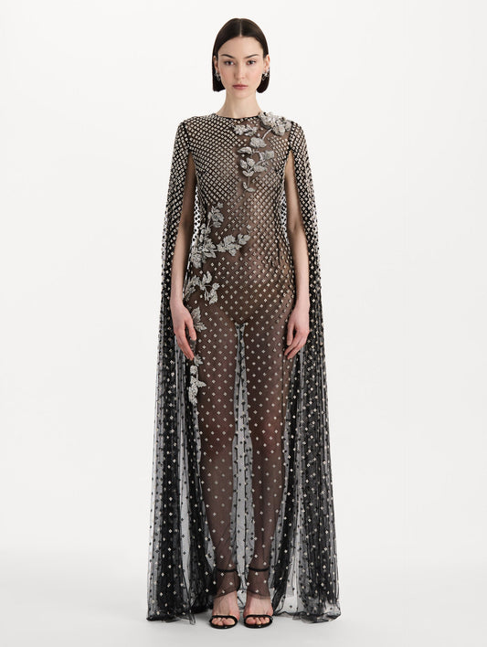 Crystal Grid Floral Embroidered Caftan