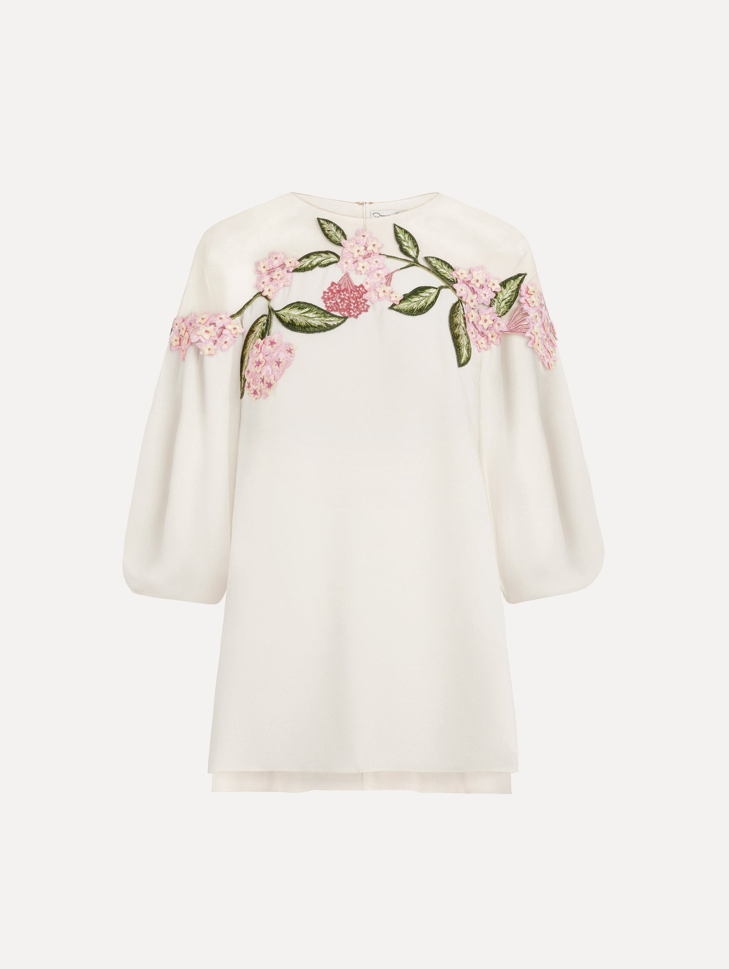 Porcelain Flower Embroidered Illusion Blouse in Ivory. Front view.