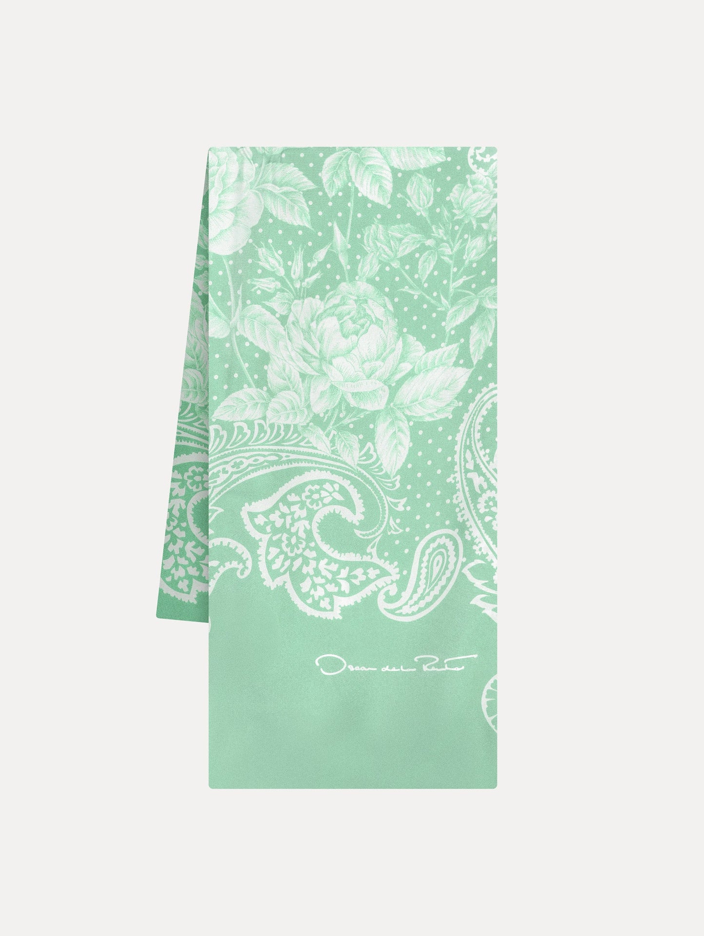 English Rose Silk Bandana Scarf in Green Front View