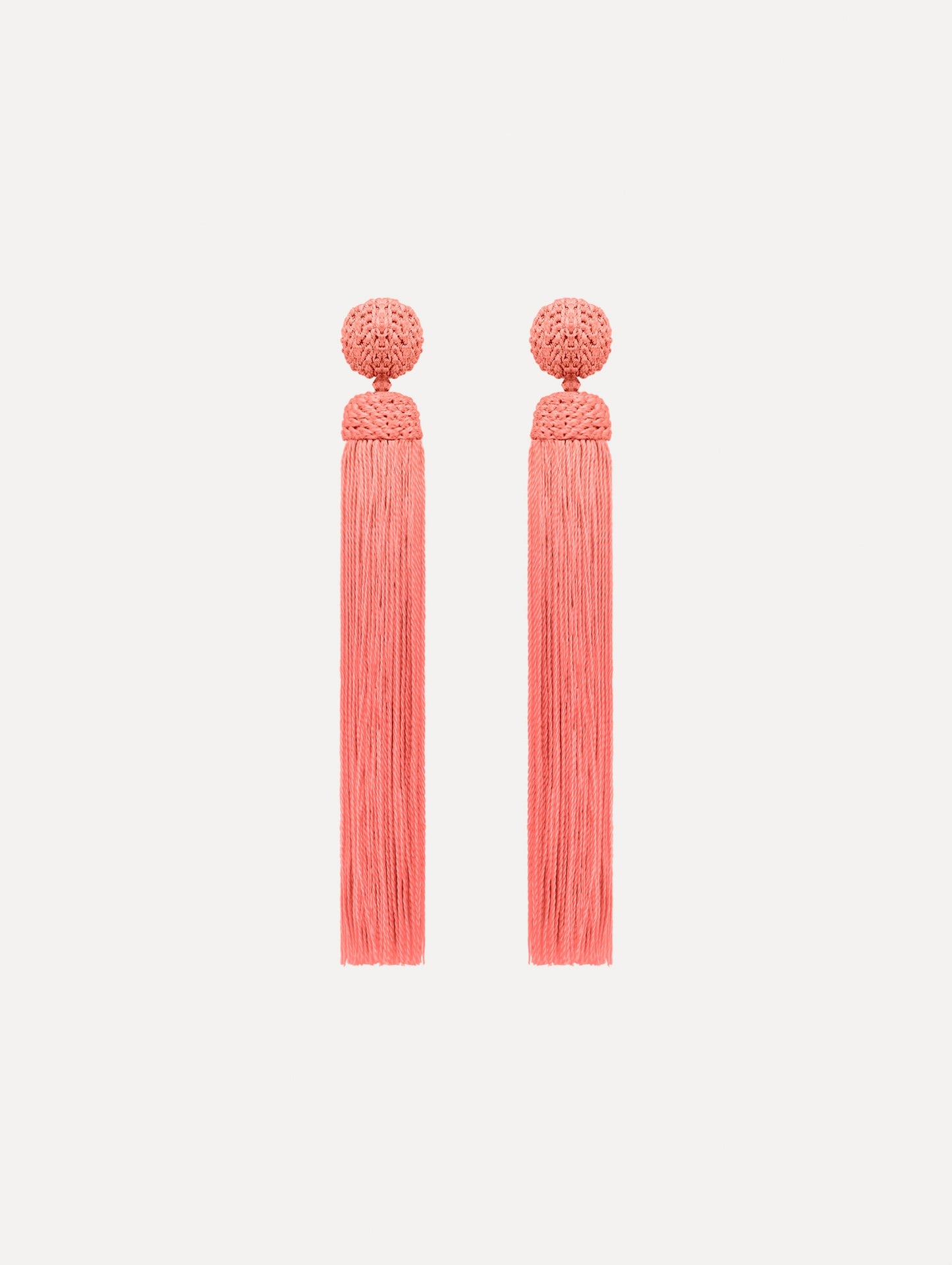 The Silk Rope Tassel Clip-On Earrings Guava. Front View.