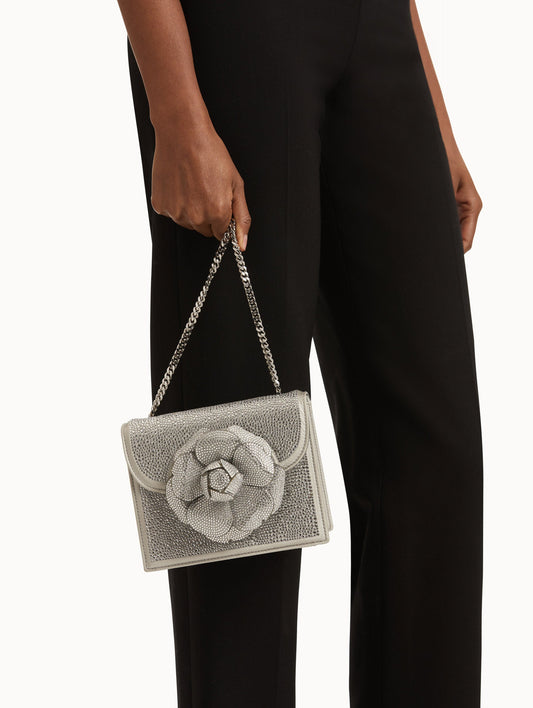Crystal Pavé Mini TRO Bag in Silver Front View