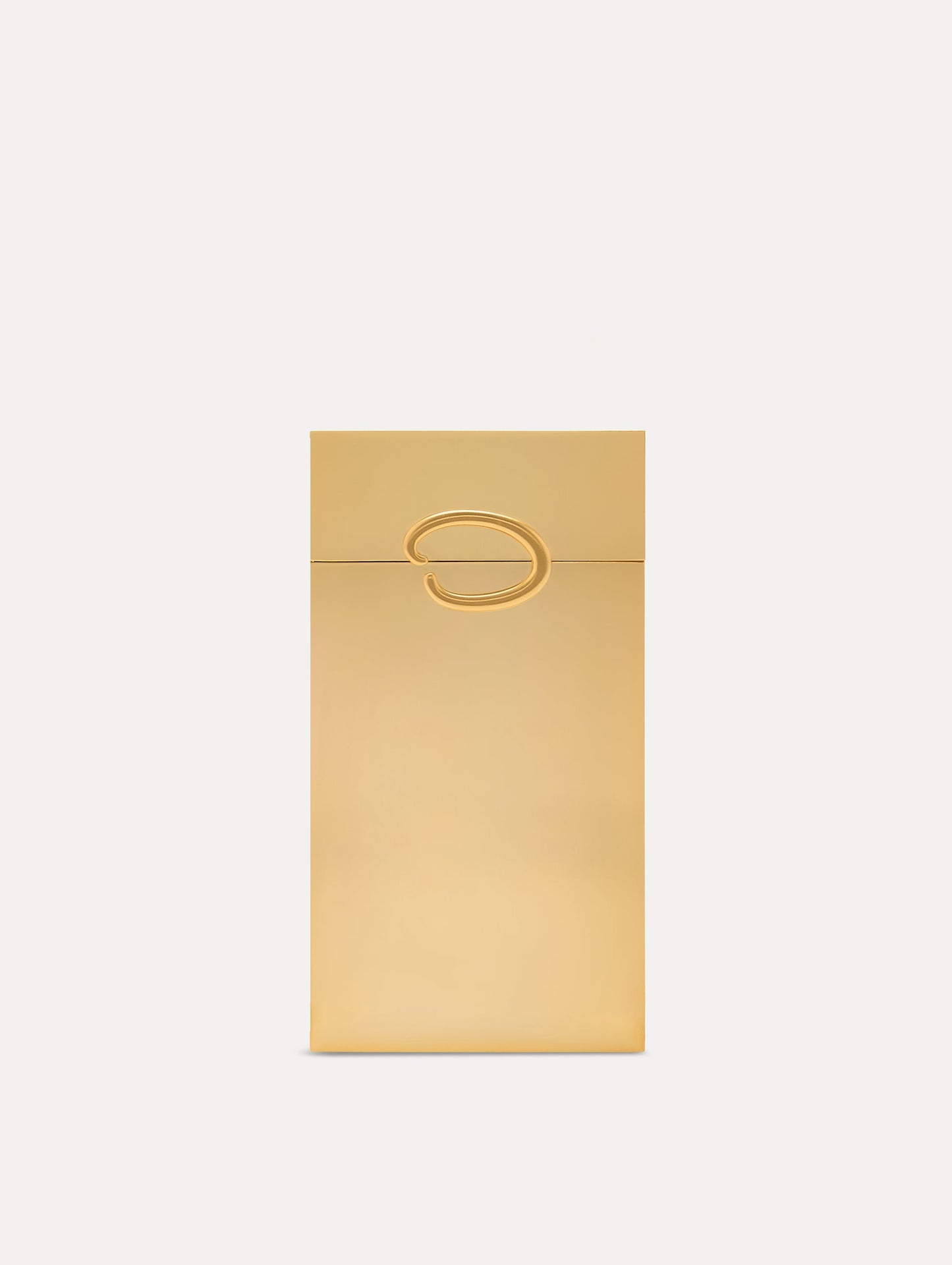 Gold O Vanity Minaudière with structured silhouette and adorned with Oscar de la Renta's 'O' emblems at the clasp. Side View Front View