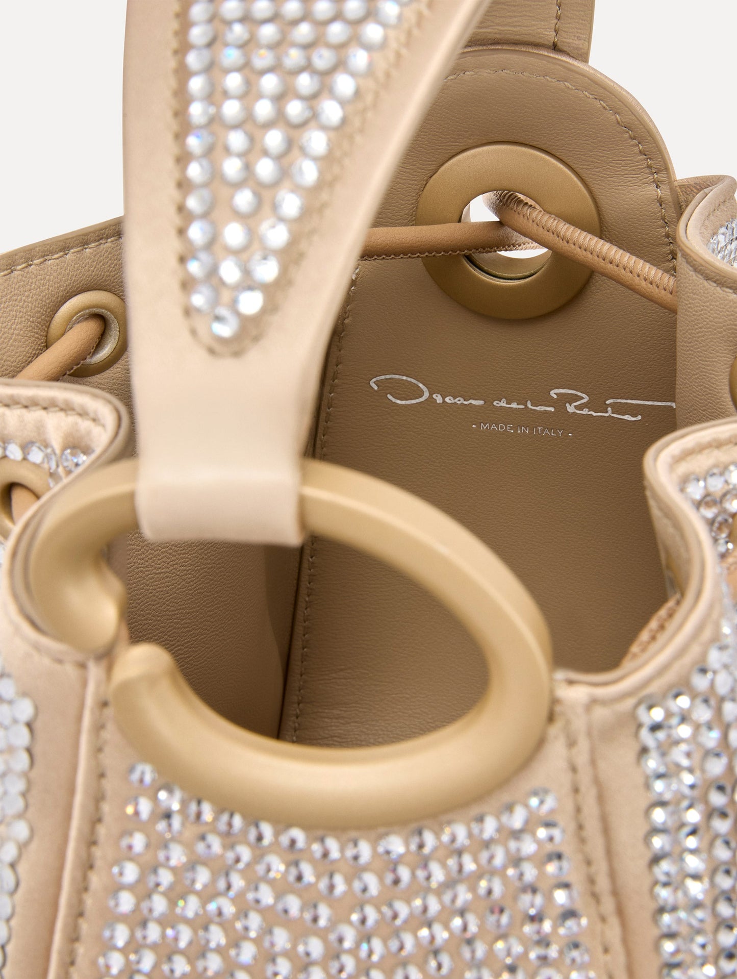 Inside Nano Crystal Pavé O Handle Bag in Champagne Zoom View