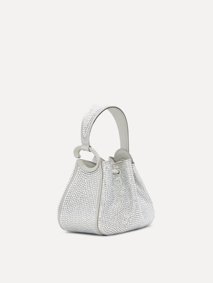 Nano Crystal Pavé O Handle Bag in Silver Front View