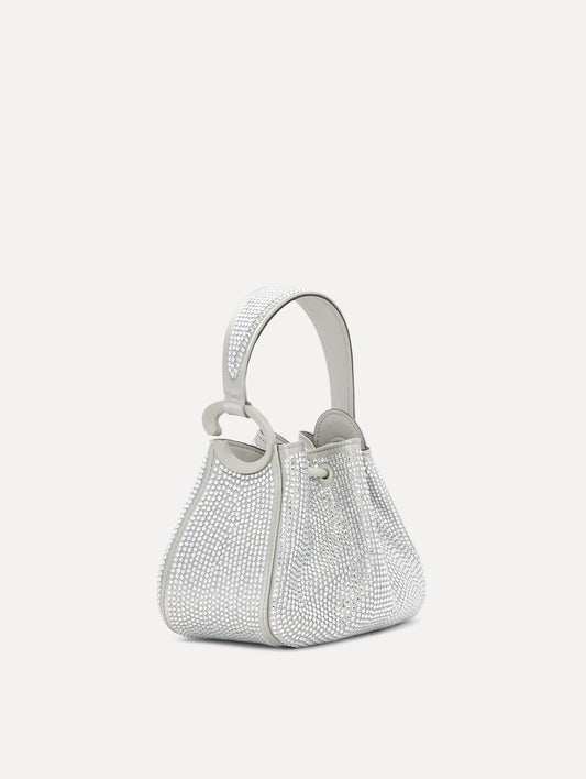 Nano Crystal Pavé O Handle Bag in Silver Front View