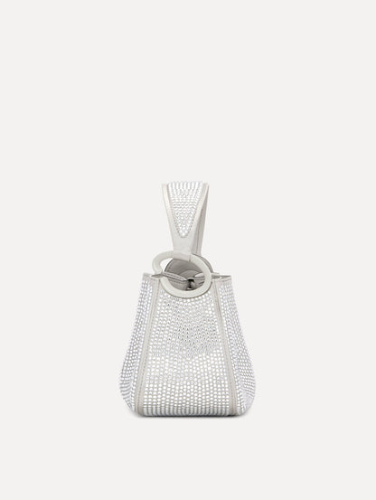 Nano Crystal Pavé O Handle Bag in Silver Side View