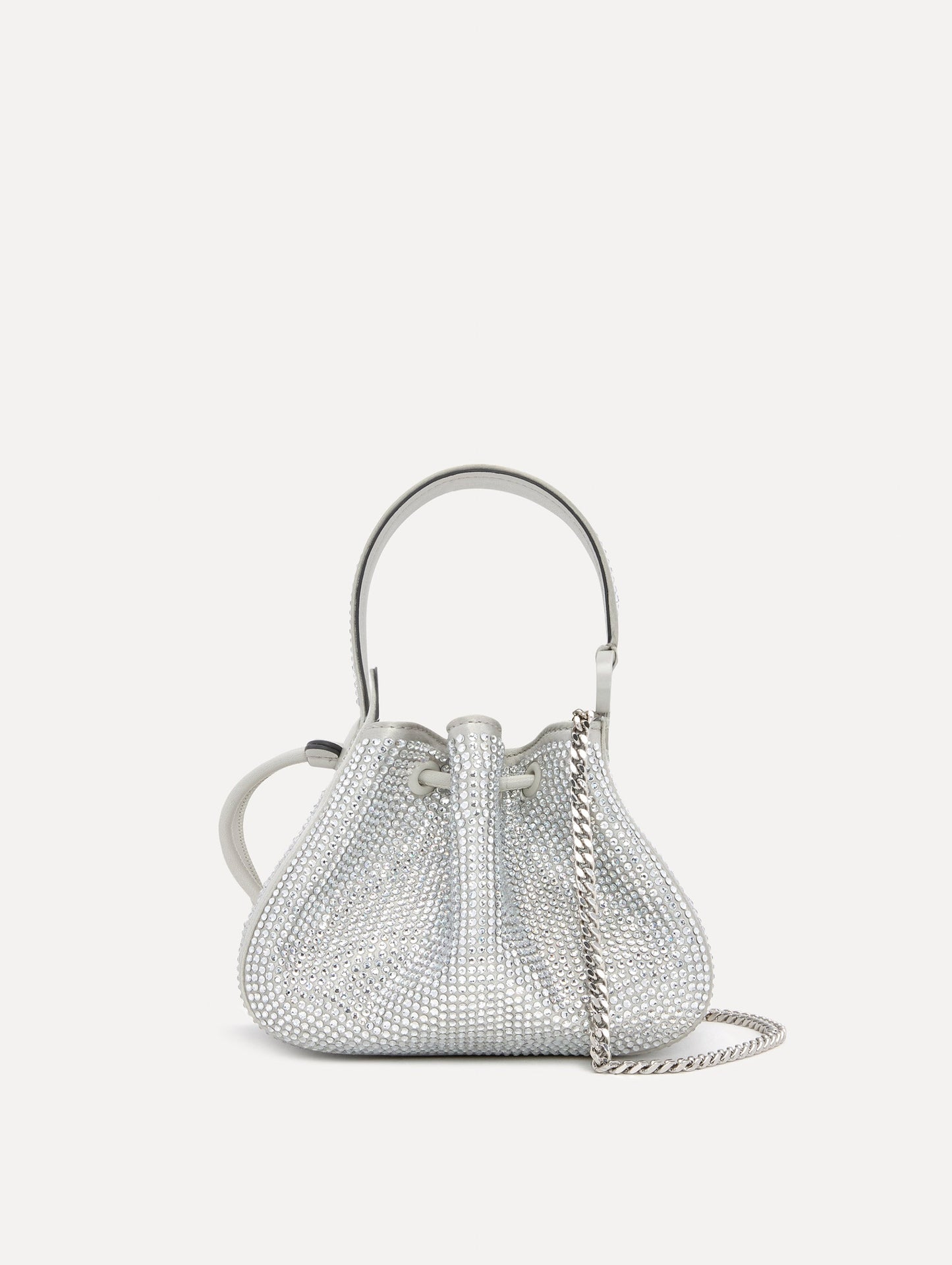 Nano Crystal Pavé O Handle Bag in Silver with Detachable Shoulder Strap Back View