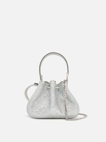 Nano Crystal Pavé O Handle Bag in Silver with Detachable Shoulder Strap Back View