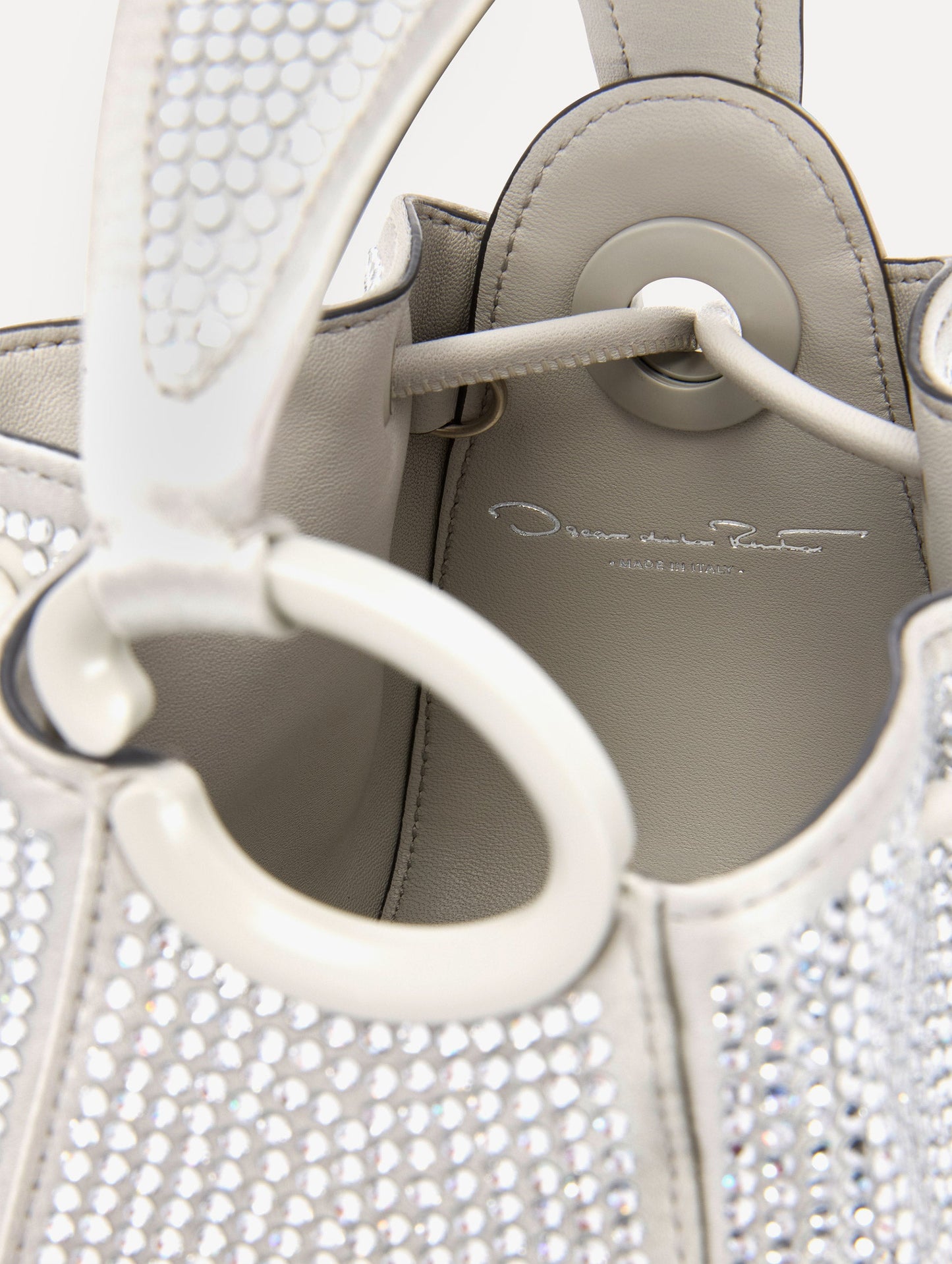 Inside Nano Crystal Pavé O Handle Bag in Silver Zoom View
