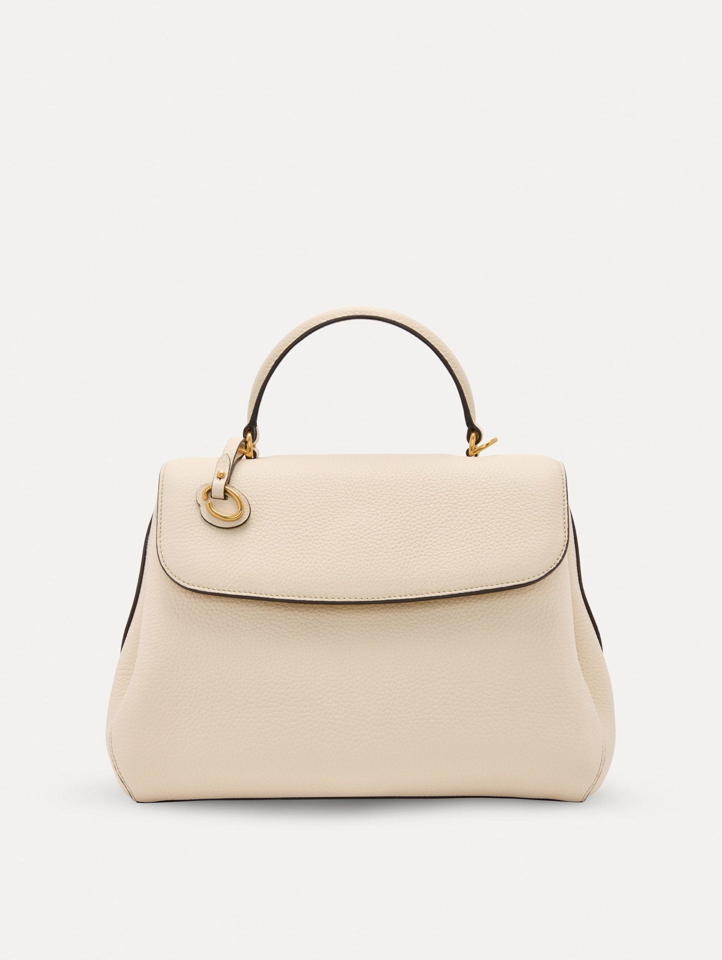The Poppy Leather Handbag in Ivory with O tag around the Top Front View
