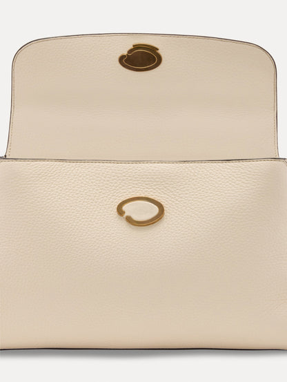 Inside The Poppy Leather Handbag in Ivory with Magnetic O at Closure Zoom View