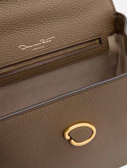 Inside The Poppy Leather Handbag in Stone with Magnetic O at Closure Zoom View