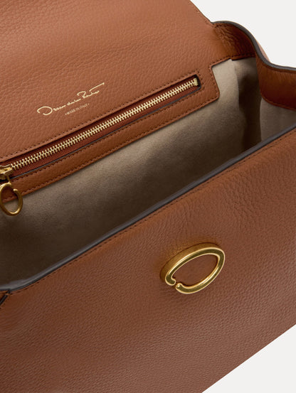 Inside The Mini Poppy Leather Handbag in Brown with Magnetic O at Closure Zoom View