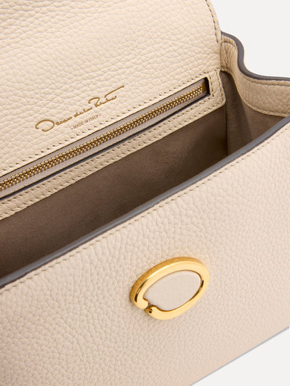 Inside The Mini Poppy Leather Handbag in Ivory with Magnetic O at Closure Zoom View