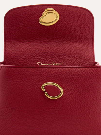 Inside The Mini Poppy Leather Handbag in Red with Magnetic O at Closure Zoom View