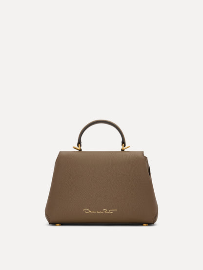 The Mini Poppy Leather Handbag in Stone Back View