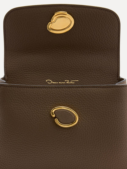 Inside The Mini Poppy Leather Handbag in Stone with Magnetic O at Closure Zoom View