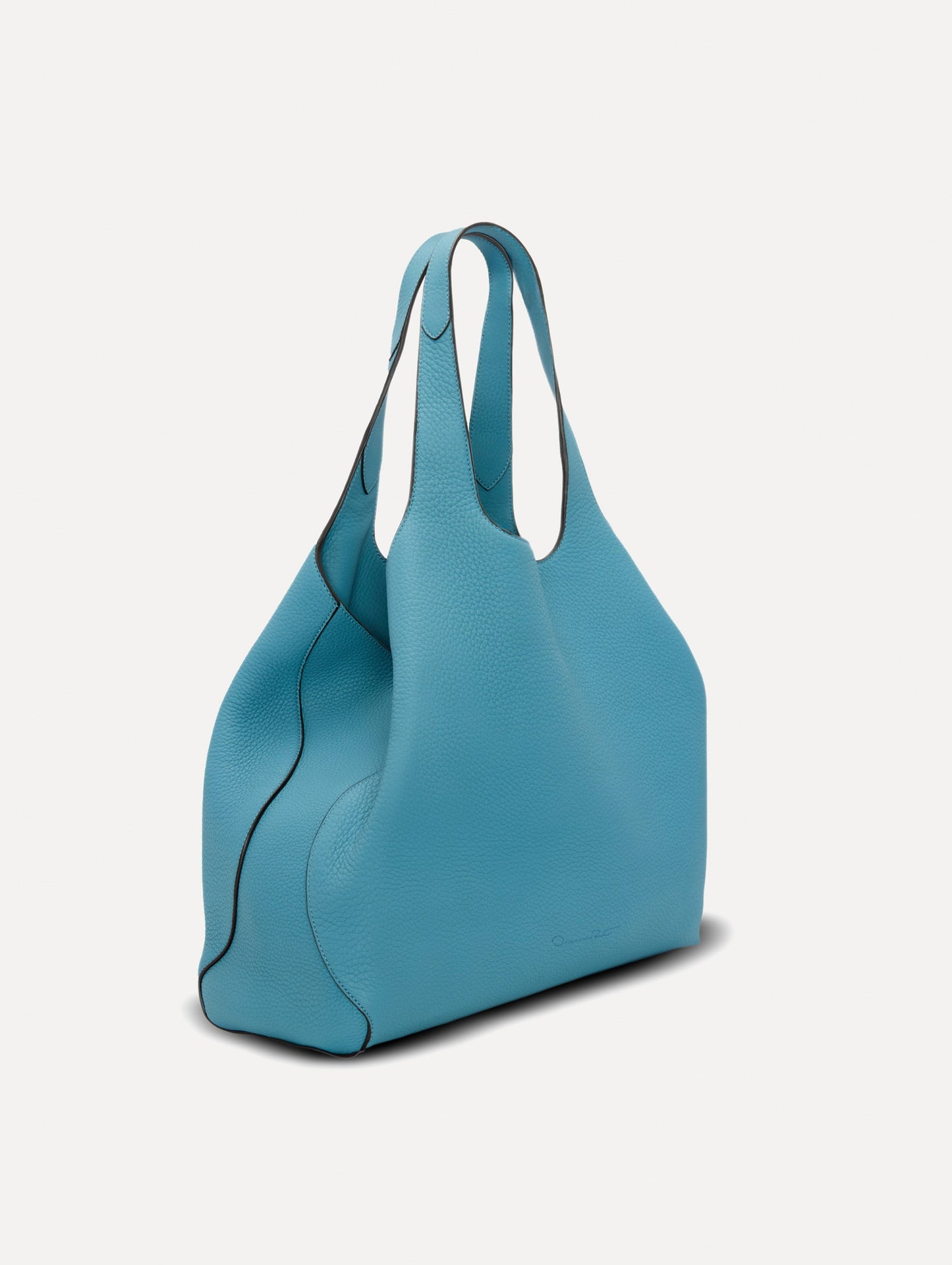 The Topaz Leather "tote" in Blue Side View