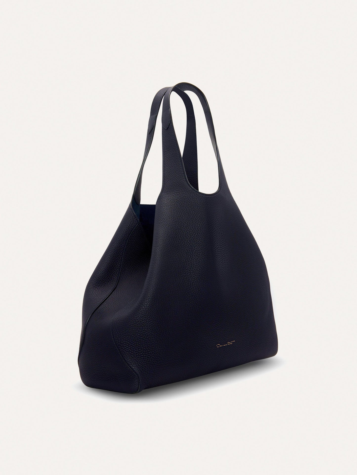 The Topaz Leather "tote" in Navy Side View