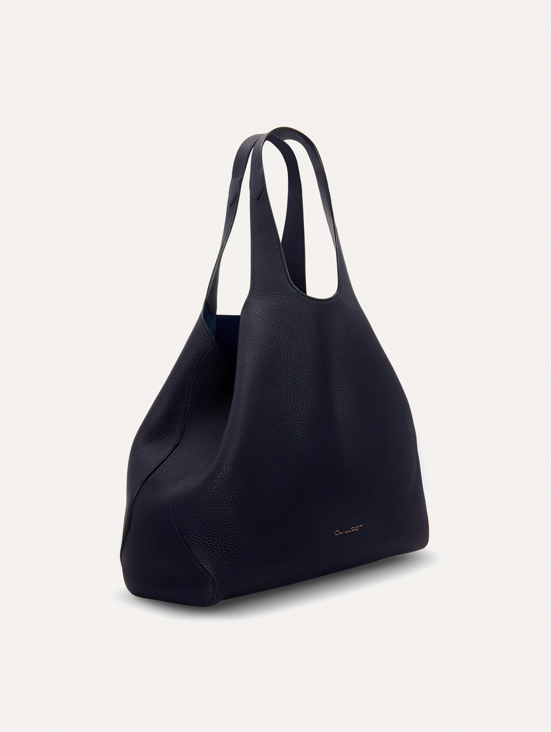 The Topaz Leather "tote" in Navy Side View