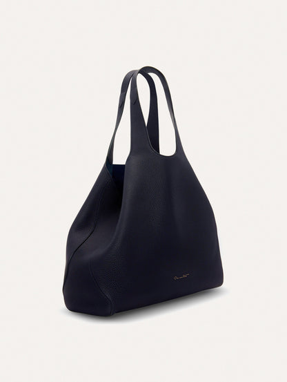The Topaz Leather "tote" in Navy Side View
