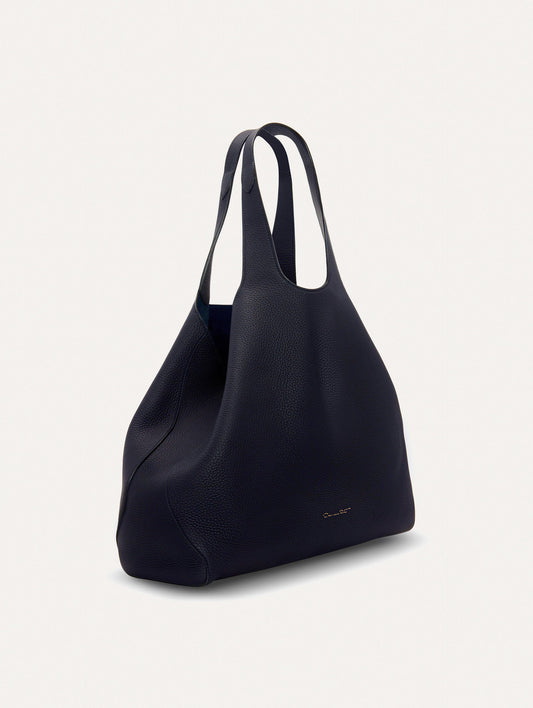 The Topaz Leather "tote" in Navy Side View