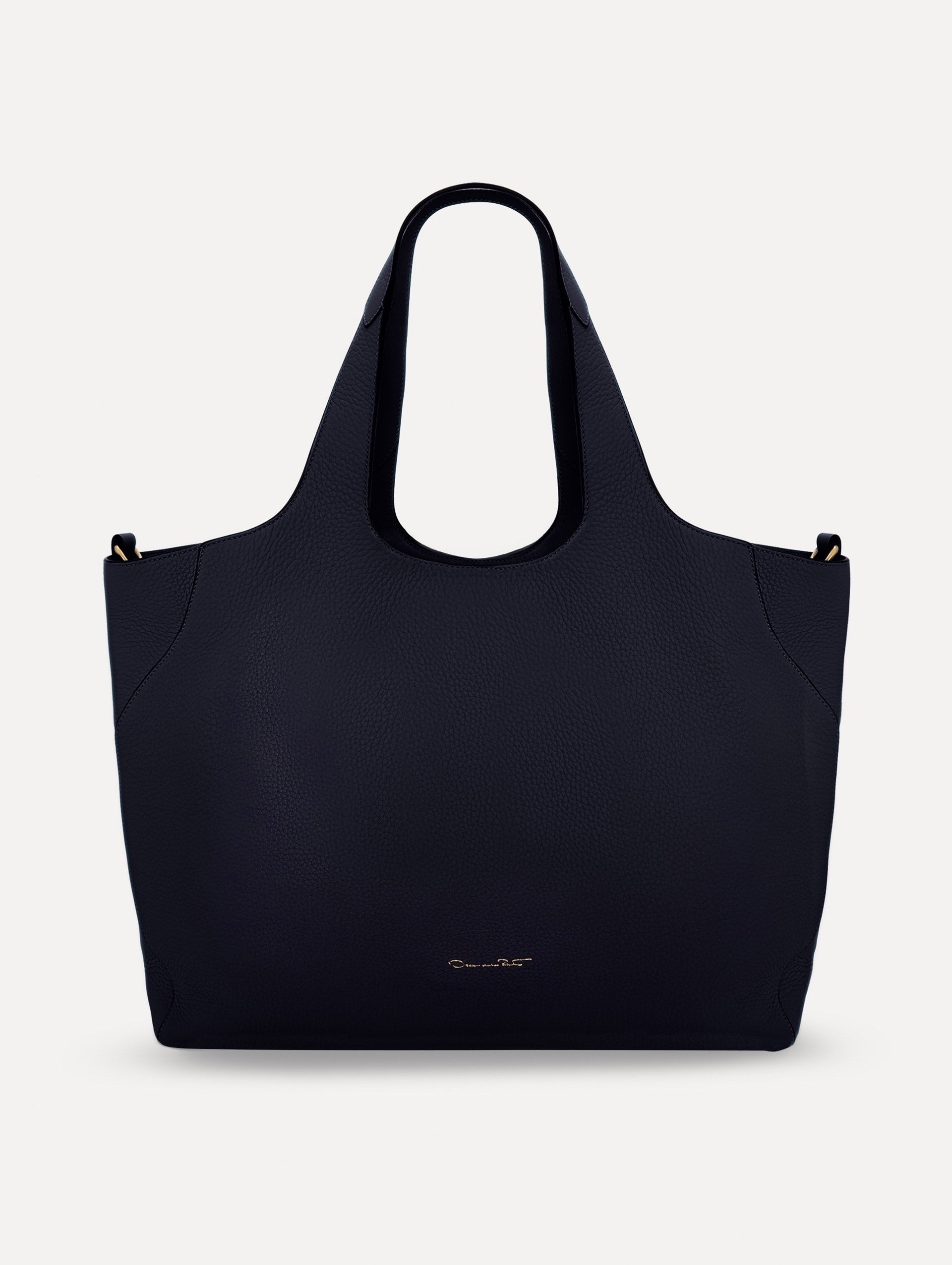 The Topaz Leather "tote" in Navy Front View
