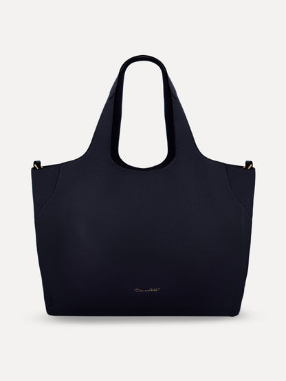 The Topaz Leather "tote" in Navy Front View