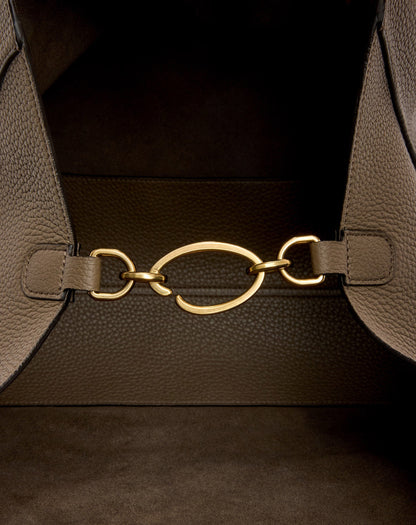 Inside The Topaz in Taupe with Gold O Closure Clasp Zoom View