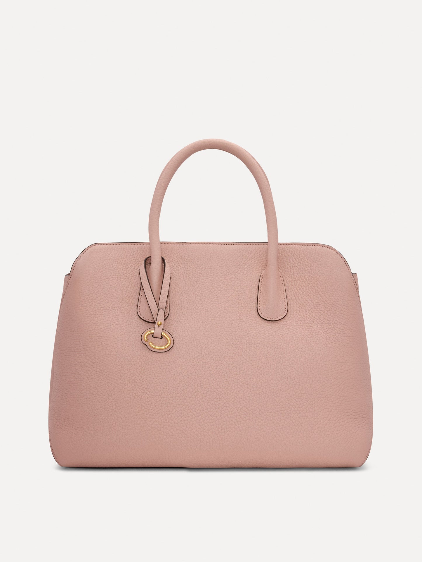 The Ivy Leather Handbag in Blush with O logo tag around Top Handle Front View
