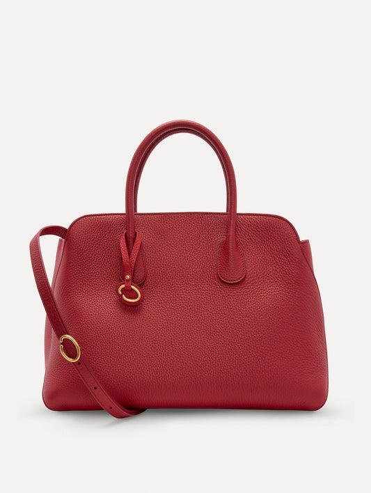 The Ivy bag in Scarlet, front view with shoulder strap showing.
