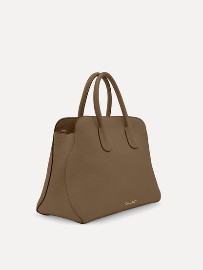 The Ivy Leather Handbag in Stone Side View