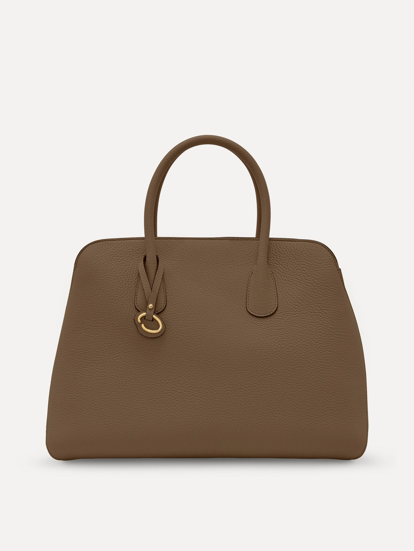 The Ivy Leather Handbag in Stone with O logo tag around Top Handle Front View