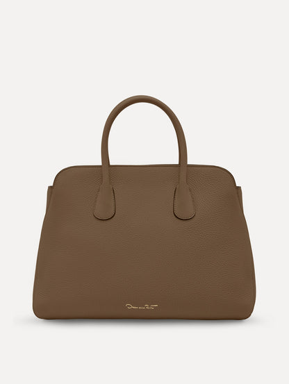 The Ivy Leather Handbag in Stone Back View