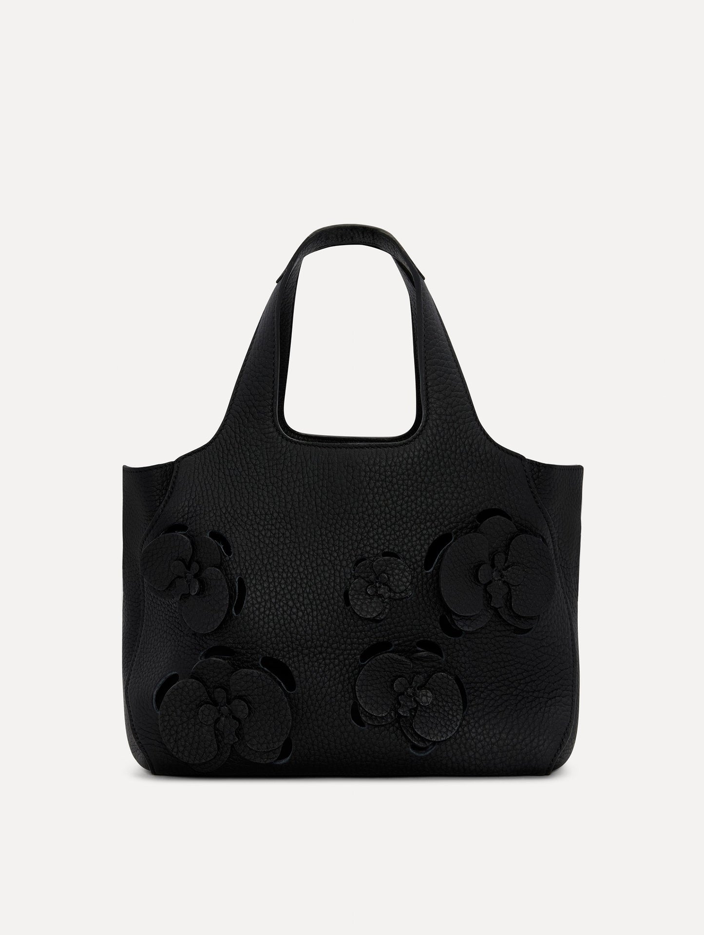The Laser-Cut Mini Topaz Tote in Black Front View
