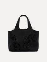 The Laser-Cut Mini Topaz Tote in Black Front View