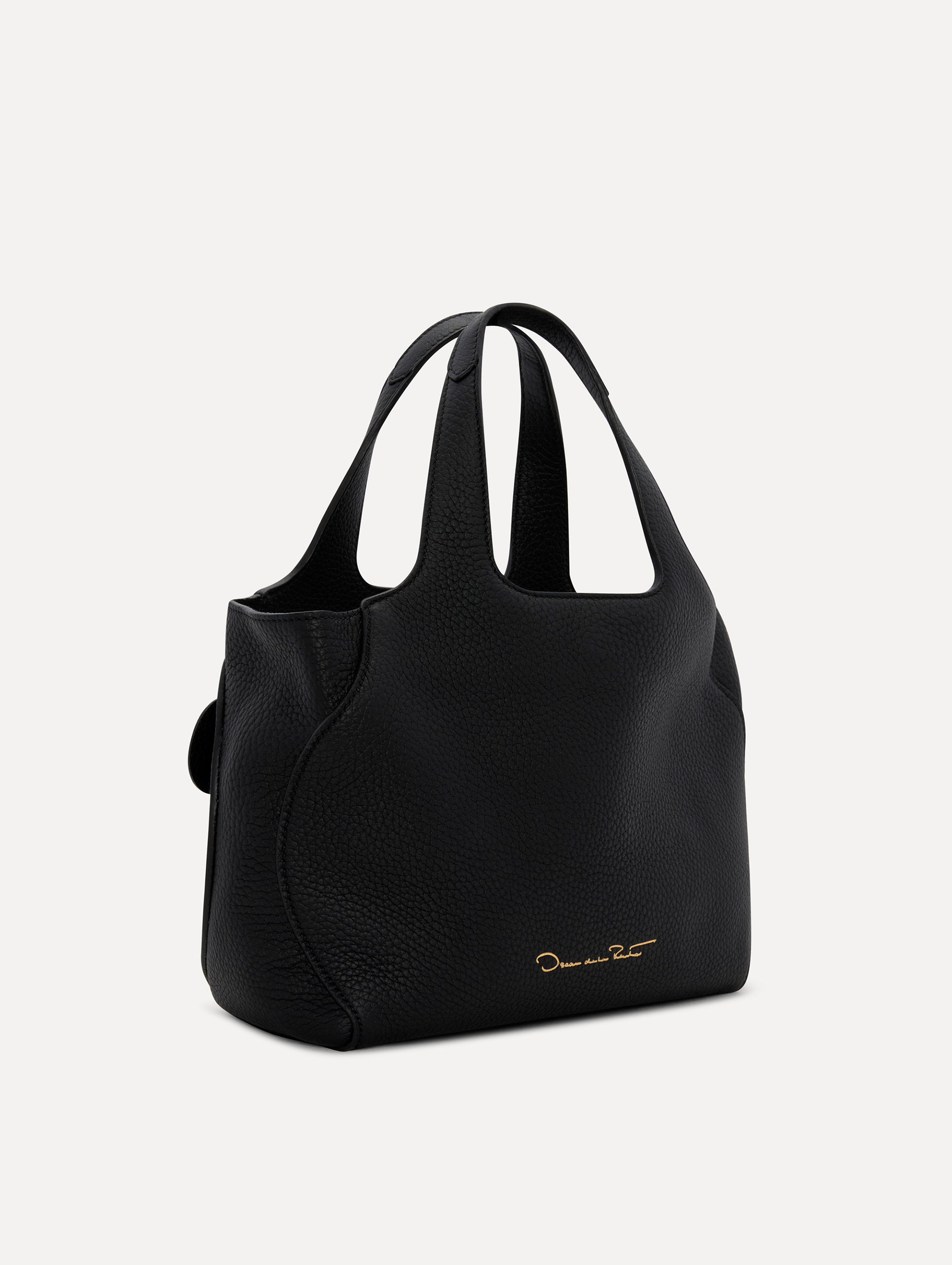 The Laser-Cut Mini Topaz Tote in Black Side View