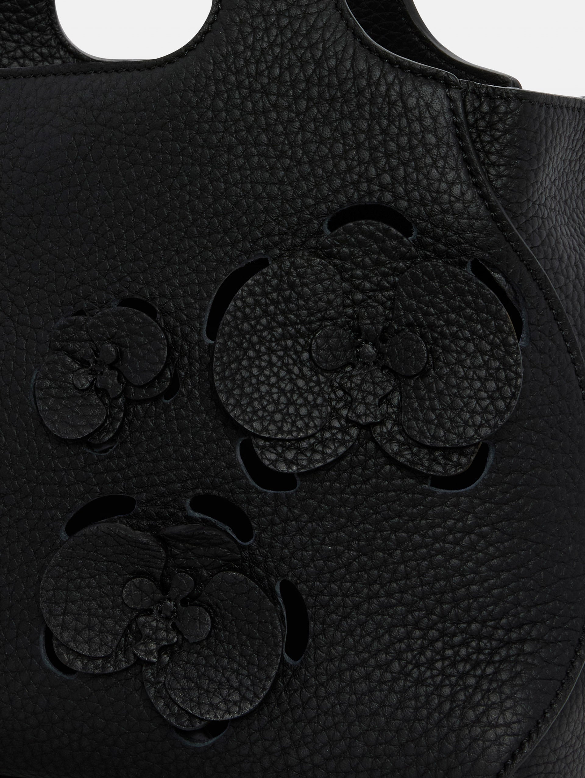 The Laser-Cut Mini Topaz Tote in Black Zoom View