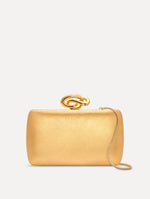 The Knot Minaudière in Gold. Front View.