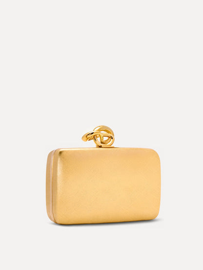 The Knot Minaudière in Gold. Side View.