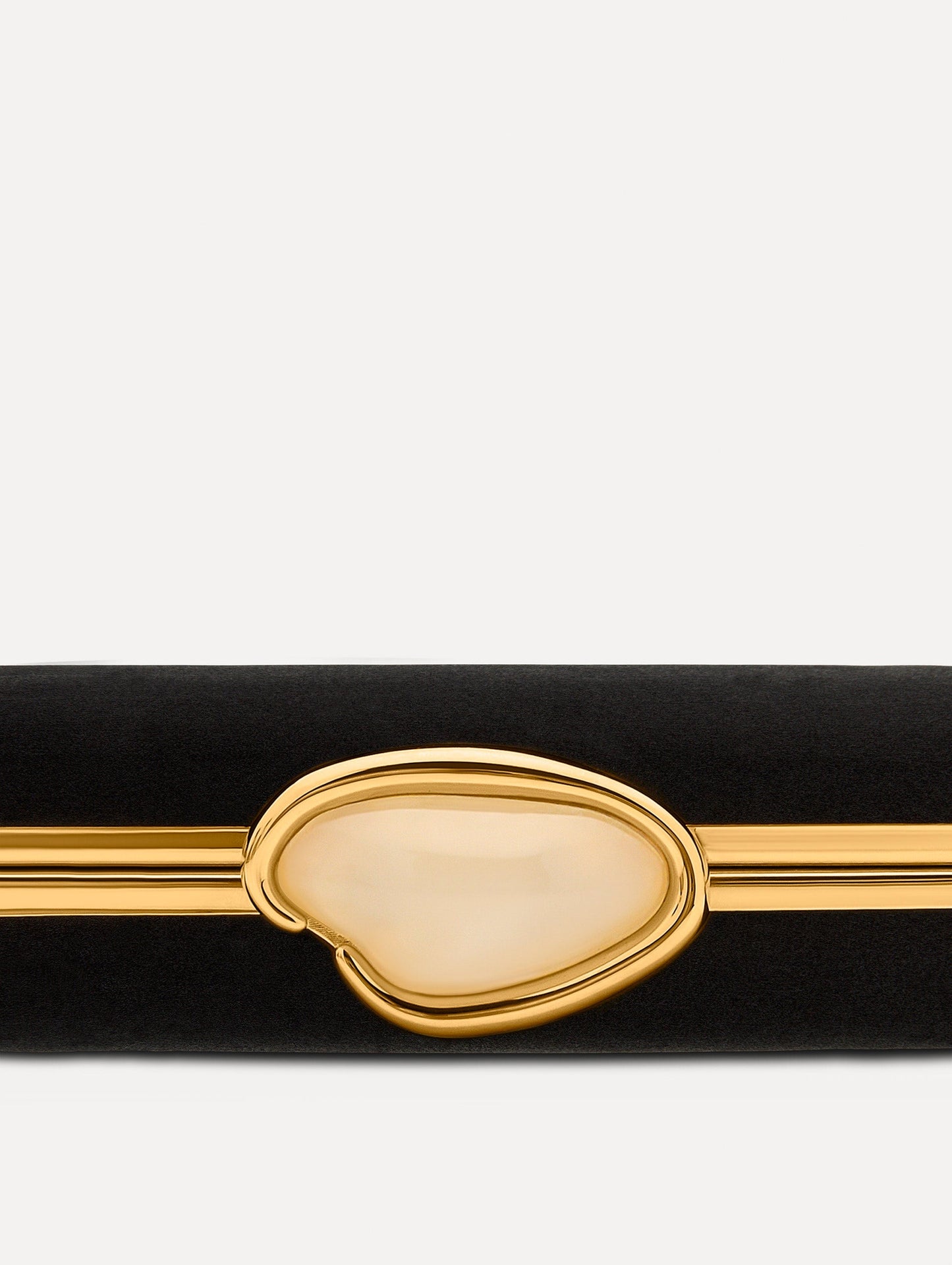 O Satin Minaudière clutch in Black. Zoom View.