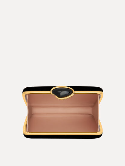 Velvet O Minaudière in Black. Open View.