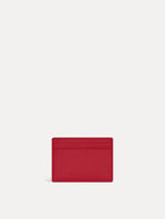Red card case featuring gold printed Oscar de la Renta logo on back. Front View.