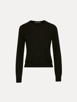 Wool-Blend Black Button-Down Cardigan Front View
