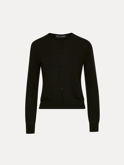 Wool-Blend Black Button-Down Cardigan Front View