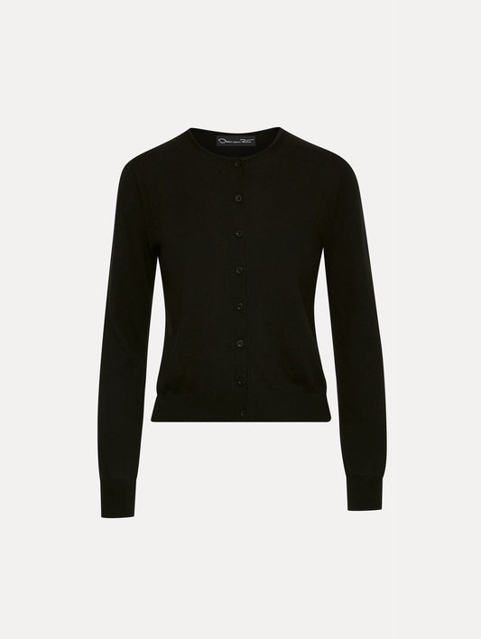 Wool-Blend Black Button-Down Cardigan Front View
