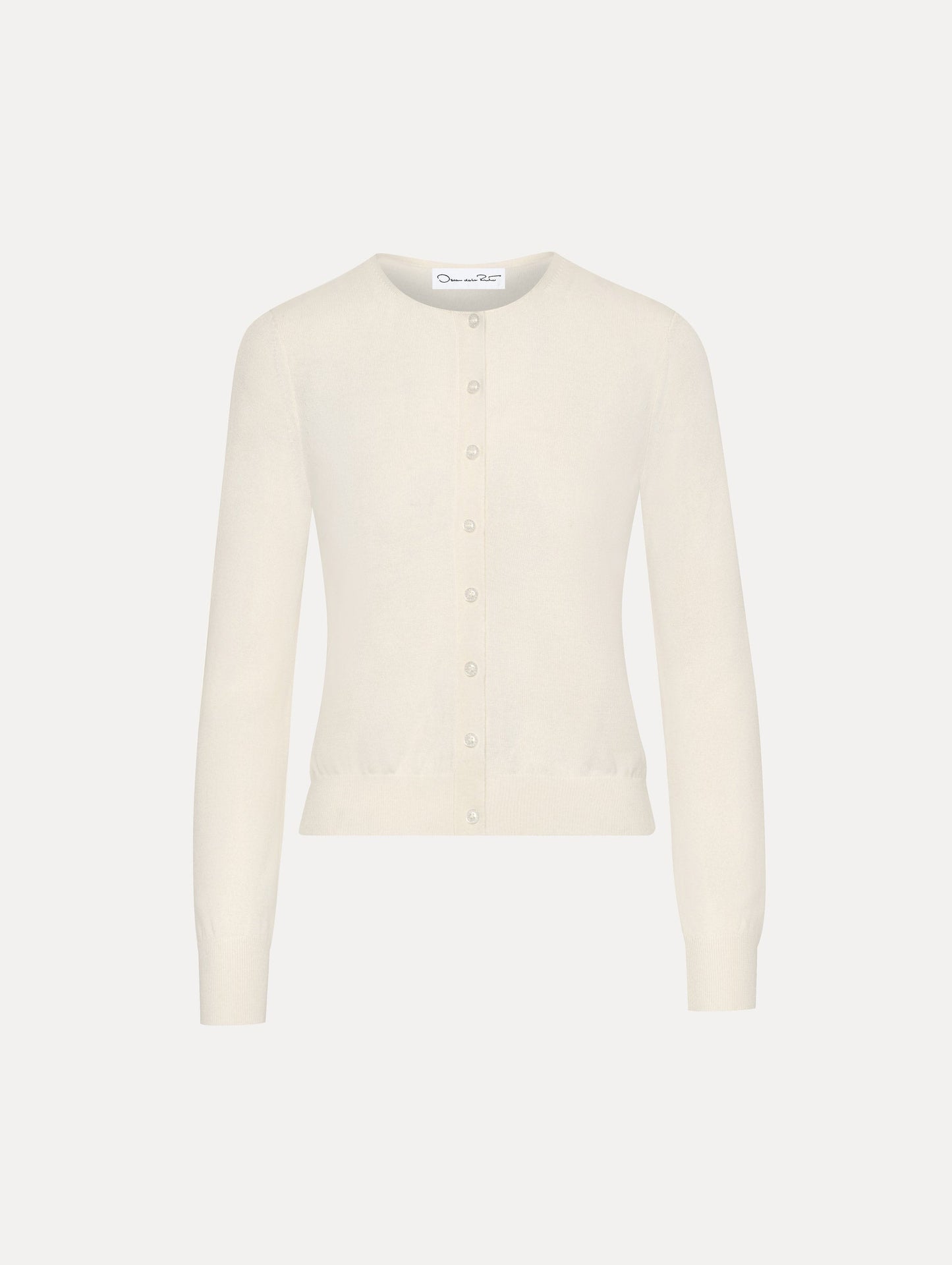 Wool-Blend White Button-Down Cardigan Front View